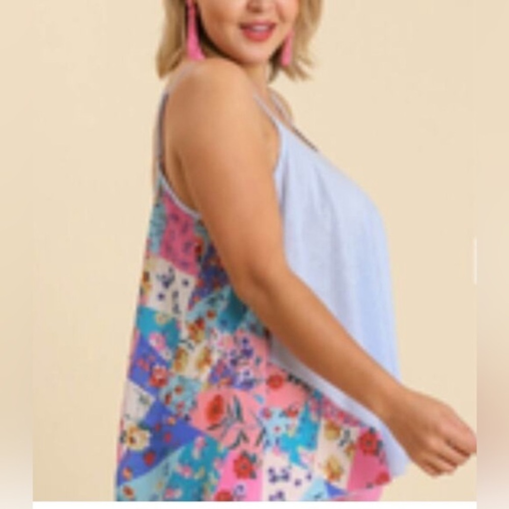 Effortless Blue Patchwork Circle Swing Tank Top Cami Style Tunic NWT 2XL #1502
